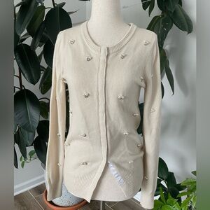 Elegant Cream Sweater with Pearl Accents Woman’s Size M 100% Cashmere